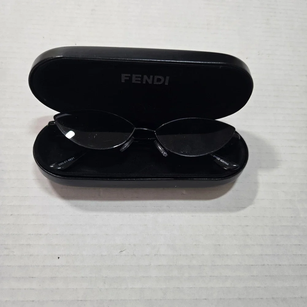 Fendi Black Hard Clam Shell Eyeglass Case with Black Micro Cat Eye Sunglasses